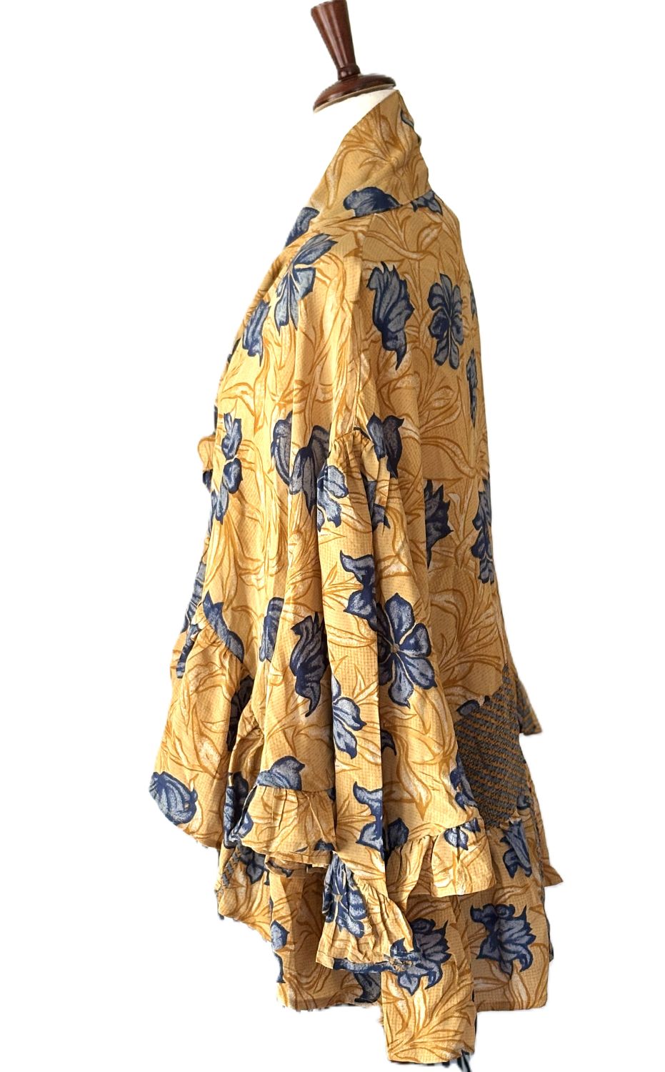 Kantha Bae Crepe Sari Wid Rose Romantic Top  (Blue Lily)