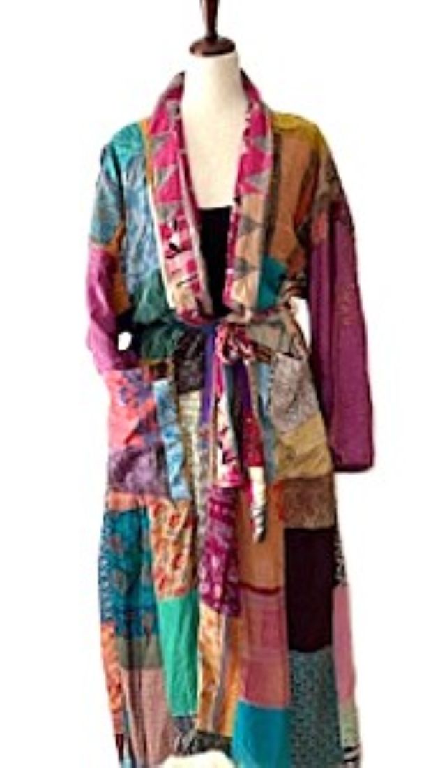 Kantha Bae Majestic Goddess Long Silk Patchwork Kimono