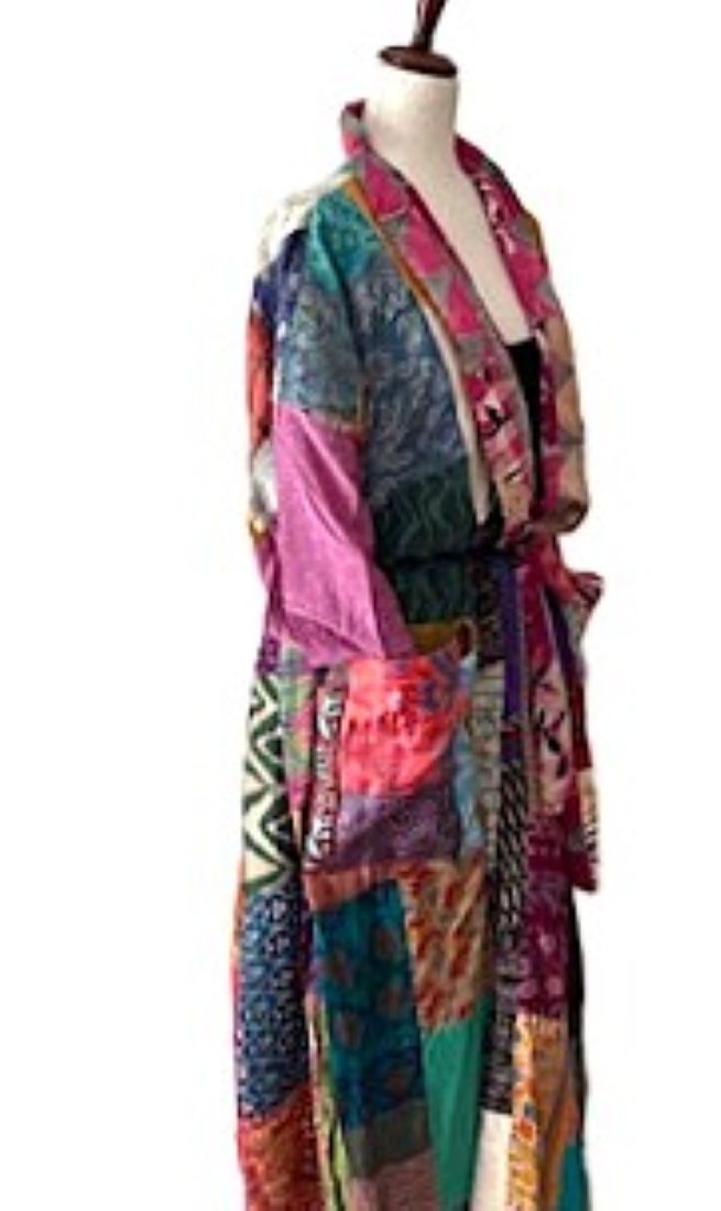 Kantha Bae Majestic Goddess Long Silk Patchwork Kimono
