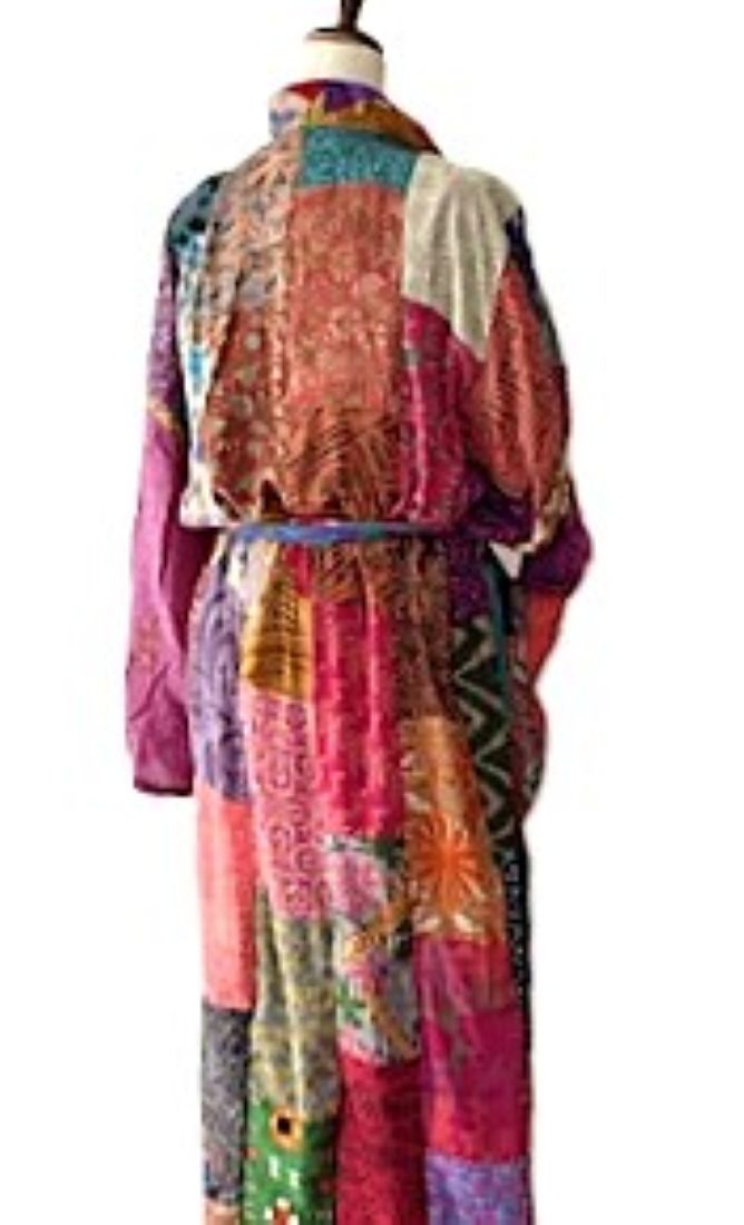 Kantha Bae Majestic Goddess Long Silk Patchwork Kimono