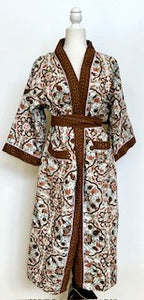 Handmade Kantha Midi Jacket, New Fresh Print (Brown and Pink)