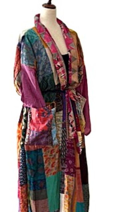 Kantha Bae Majestic Goddess Long Silk Patchwork Kimono
