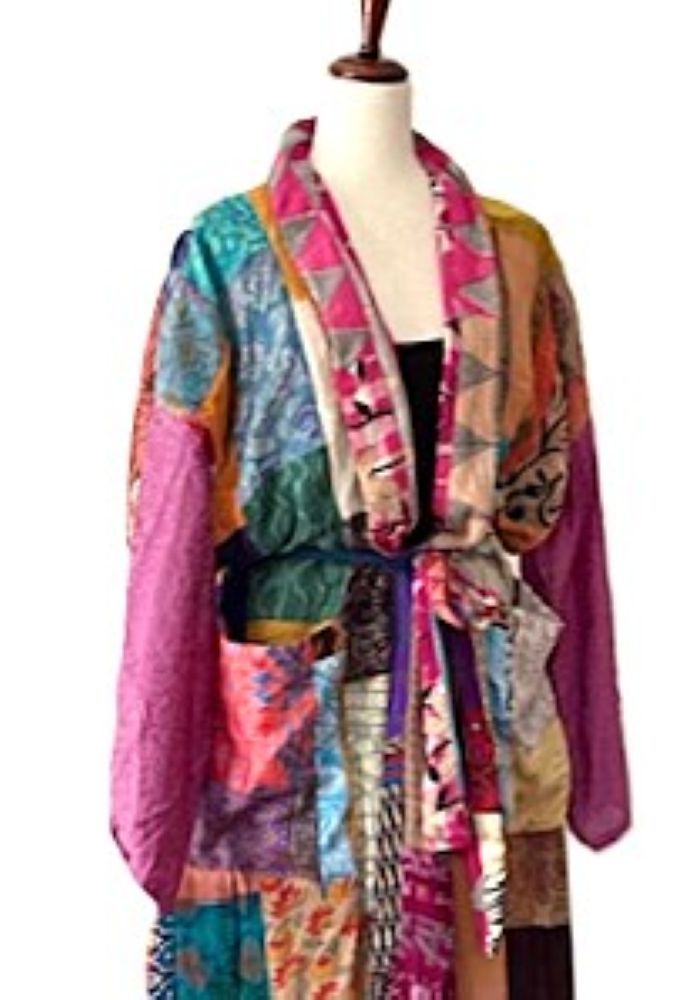 Kantha Bae Majestic Goddess Long Silk Patchwork Kimono