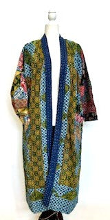 Exceptional Handmade Patchwork Long Jacket Is Timeless (Navy and Green)