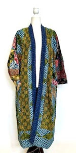 Exceptional Handmade Patchwork Long Jacket Is Timeless (Navy and Green)