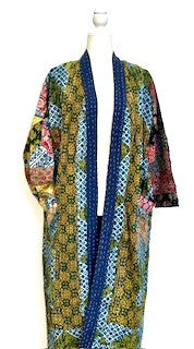 Exceptional Handmade Patchwork Long Jacket Is Timeless (Navy and Green)