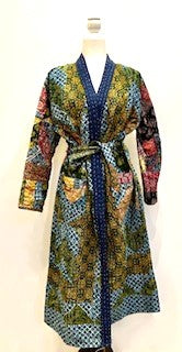 Exceptional Handmade Patchwork Long Jacket Is Timeless (Navy and Green)