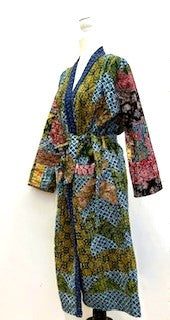 Exceptional Handmade Patchwork Long Jacket Is Timeless (Navy and Green)