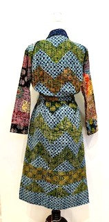 Exceptional Handmade Patchwork Long Jacket Is Timeless (Navy and Green)