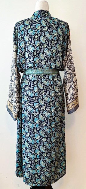 Luxury Rich Mixed Silk Print Kimono Duster Dress Catches the Eye.