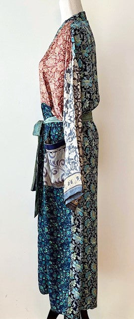 Luxury Rich Mixed Silk Print Kimono Duster Dress Catches the Eye.