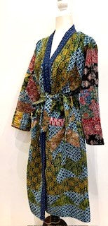 Exceptional Handmade Patchwork Long Jacket Is Timeless (Navy and Green)