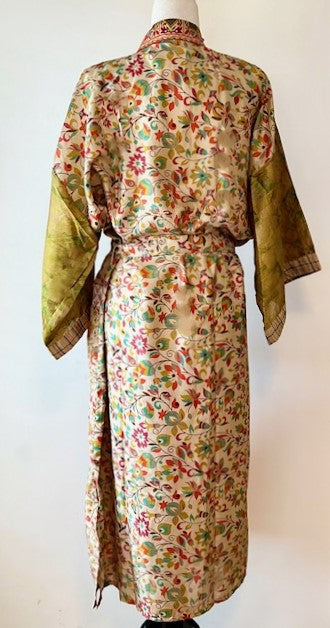 Silk Kimono Duster In a Water Color Print (Bronze Red)