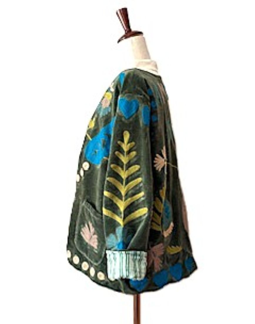 Jacket, Wearable Art Blends Traditional Art With Contemporary Fashion. Whimsical.(Avocado)