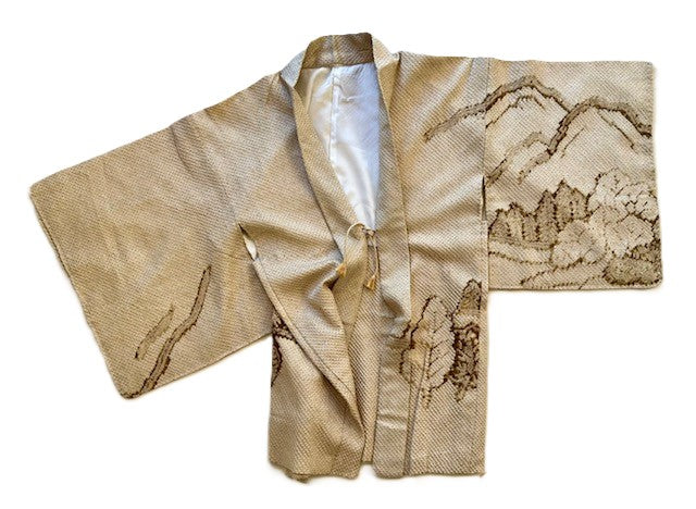 Luxurious Abstract Silk Haori Kimono Top. Soft, Supple, and Flattering (Taupe)