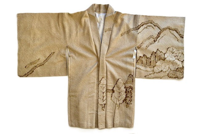 Luxurious Abstract Silk Haori Kimono Top. Soft, Supple, and Flattering (Taupe)