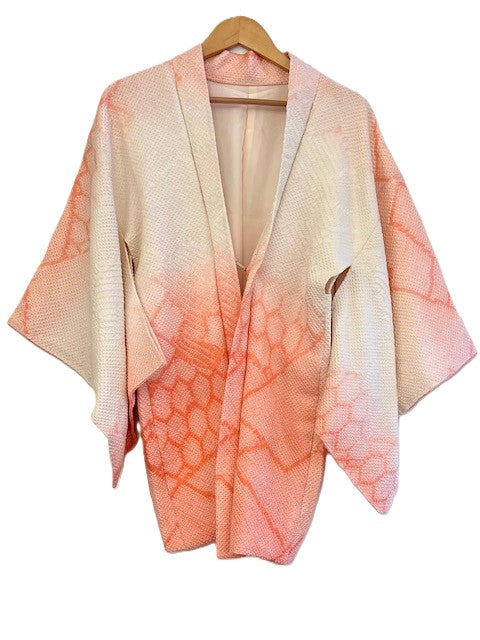 Luxurious Abstract Silk Haori Kimono Top. Soft, Supple, and Flattering (Peach)