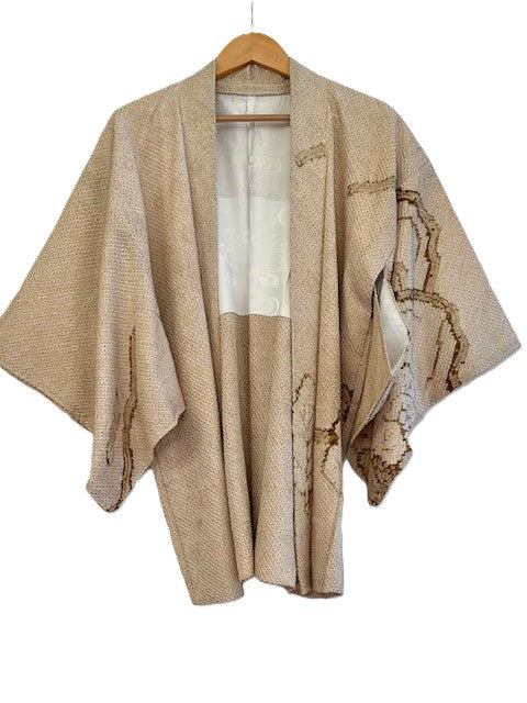 Luxurious Abstract Silk Haori Kimono Top. Soft, Supple, and Flattering (Taupe)