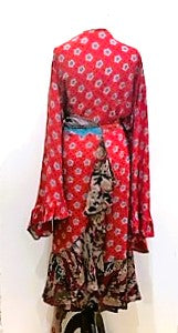 Flourish Silk Wrap Dress in Beautiful Red Dot Combinations