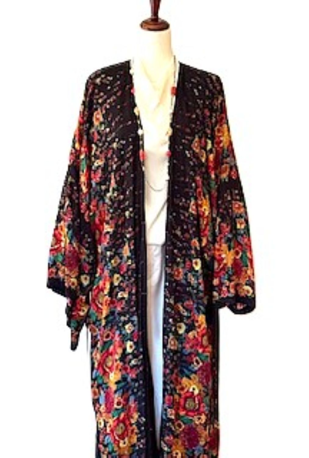 Kimonos, Long Silk Duster Dress or Jacket With Mixed Prints (2 Colors)