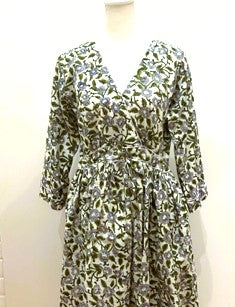 Sophisticated Block Print Floral Dress (Lilac/Olive)