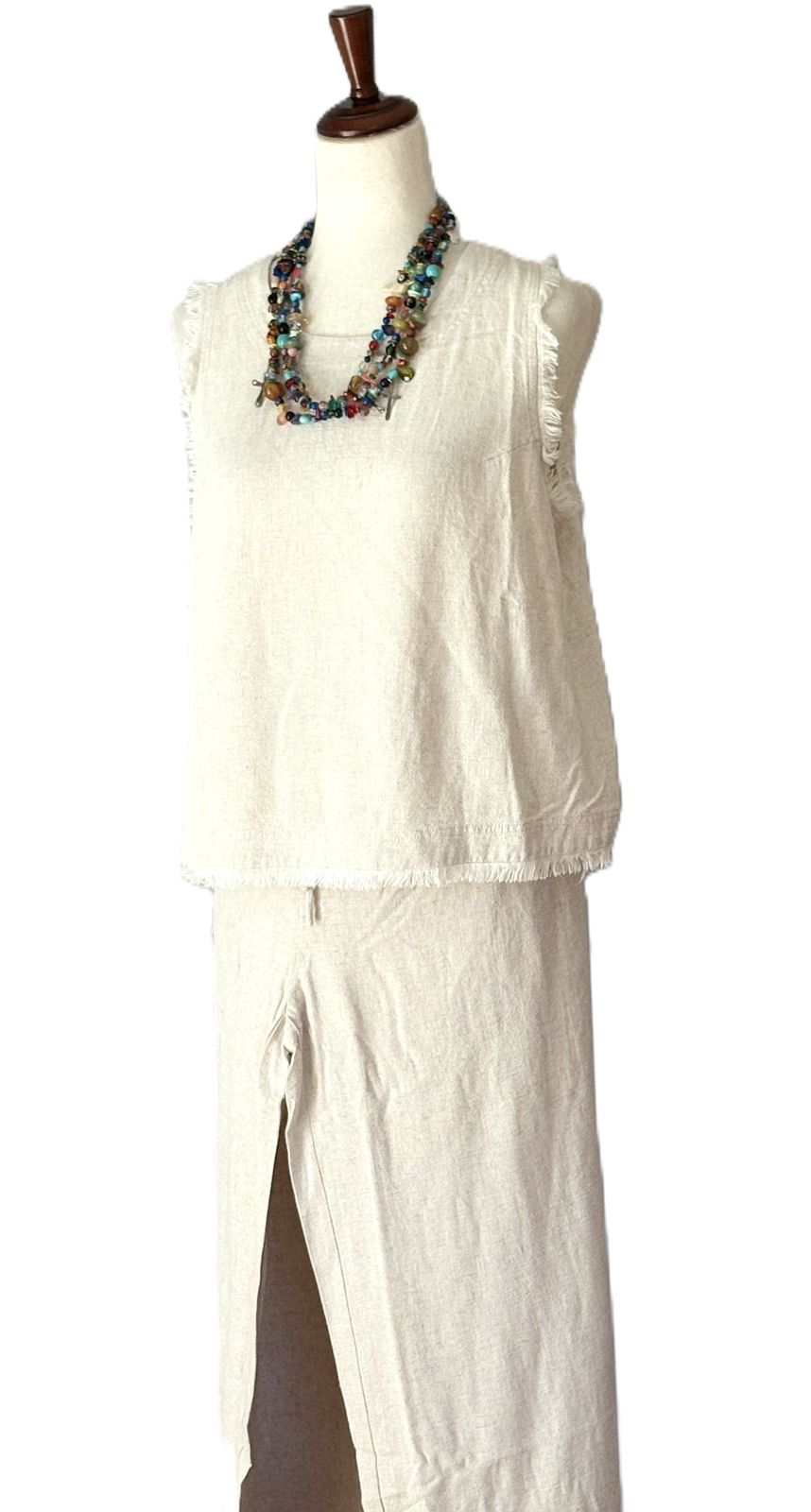 Pant Sets, Linen Crop Top With Banded Waist Pants (Natural)