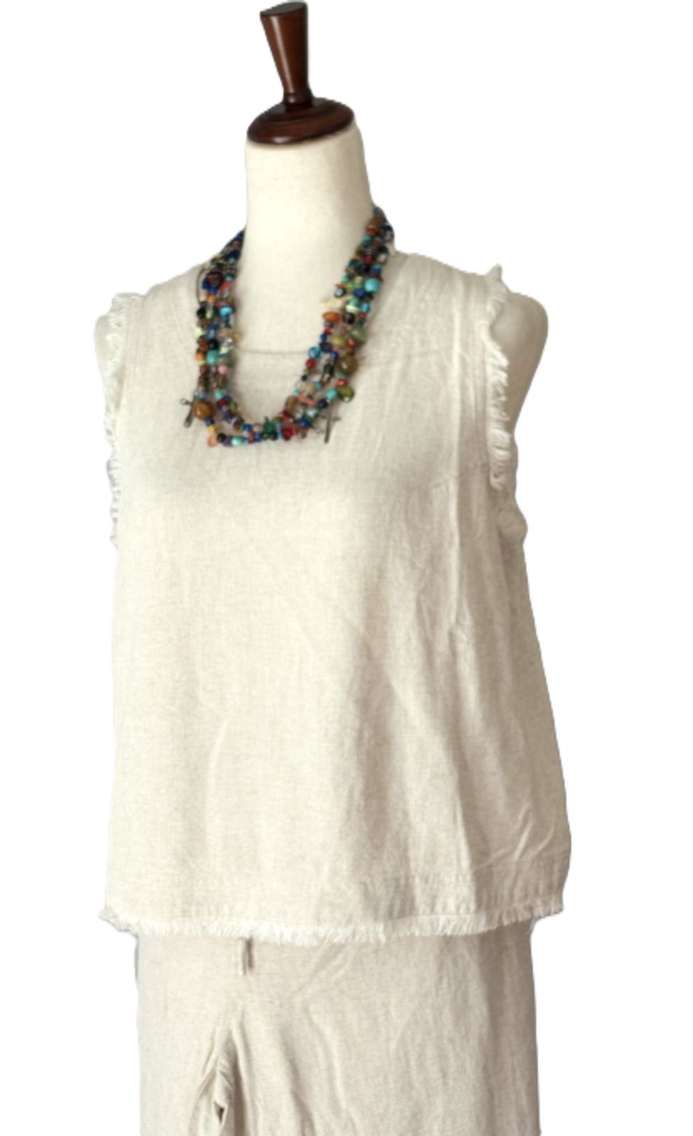 Pant Sets, Linen Crop Top With Banded Waist Pants (Natural)
