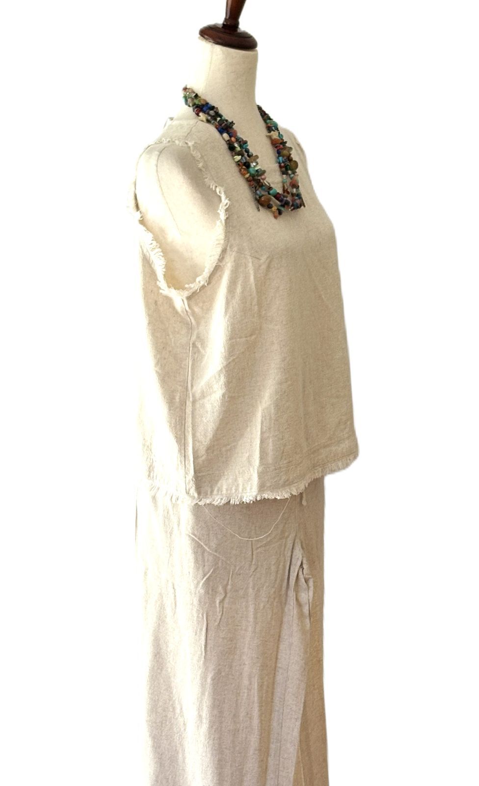 Pant Sets, Linen Crop Top With Banded Waist Pants (Natural)