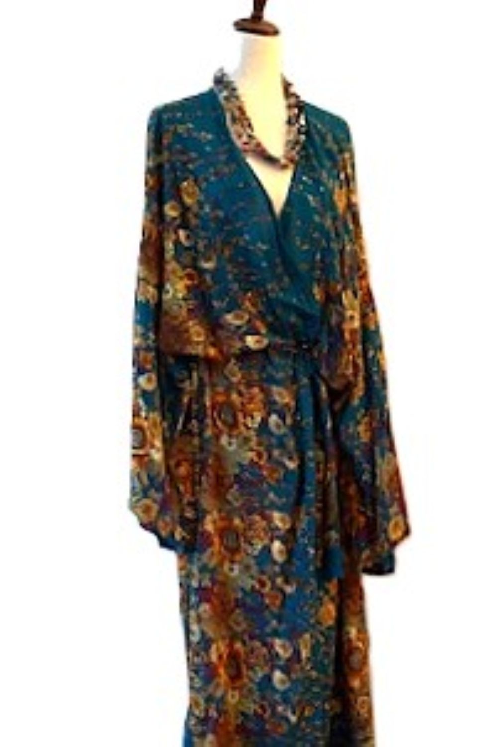 Kimonos, Long Silk Duster Dress or Jacket With Mixed Prints (2 Colors)