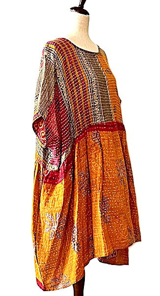 Kantha Bae Cotton Daydreamer Mini Dress (Gold)