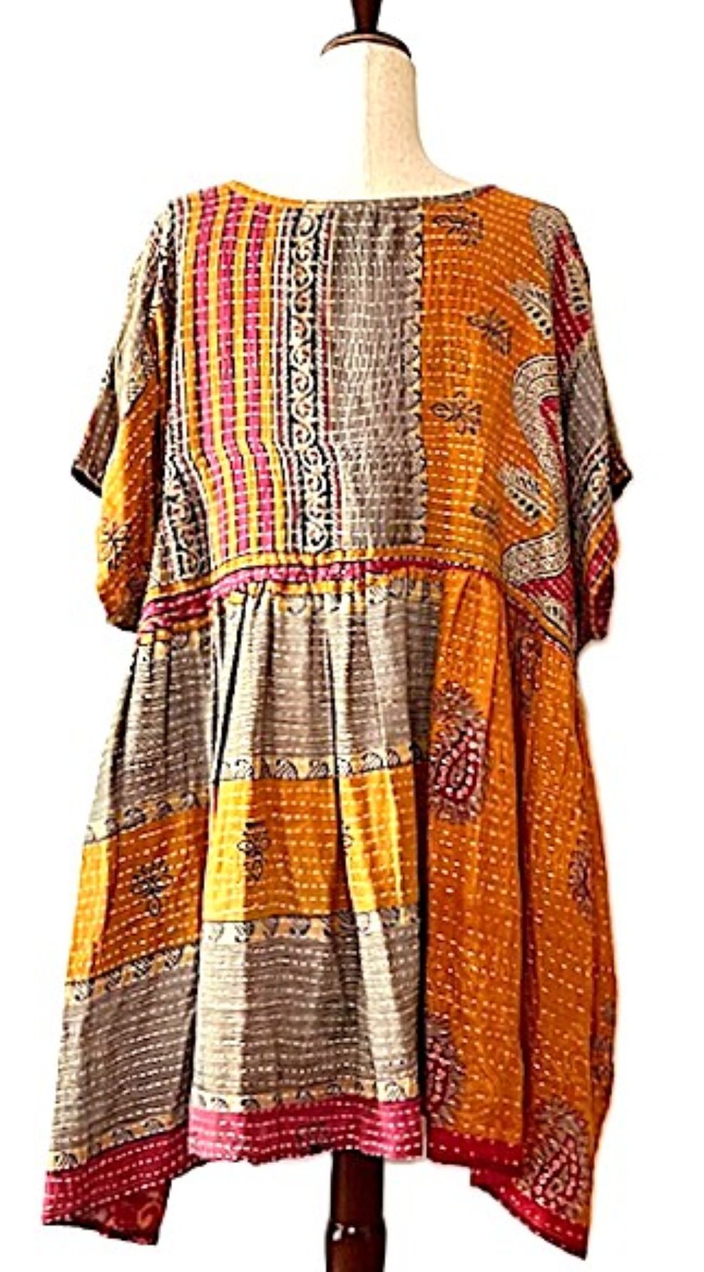 Kantha Bae Cotton Daydreamer Mini Dress (Gold)