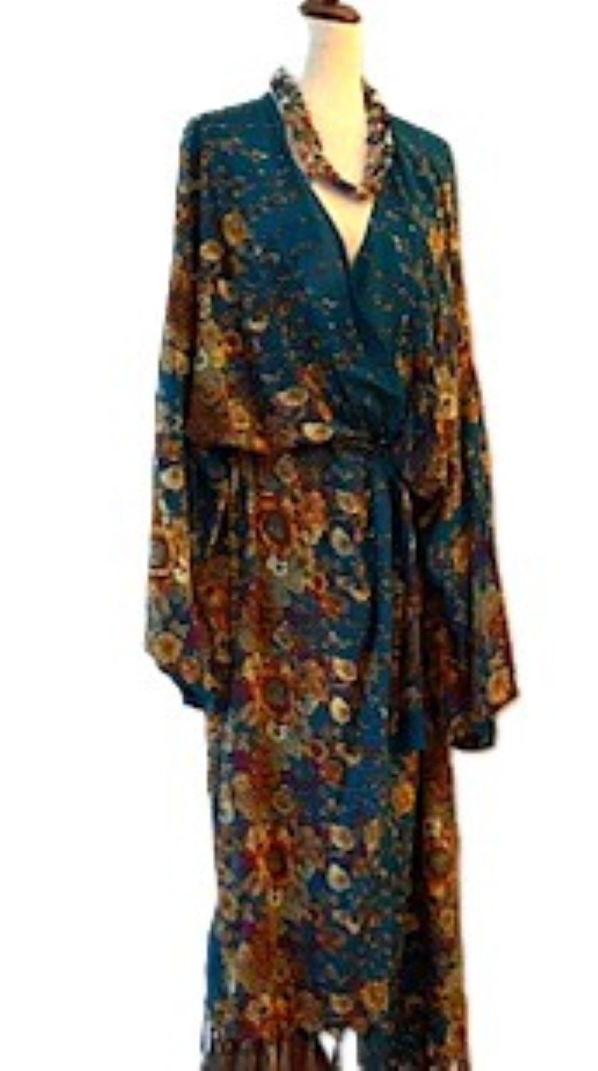 Kimonos, Long Silk Duster Dress or Jacket With Mixed Prints (2 Colors)