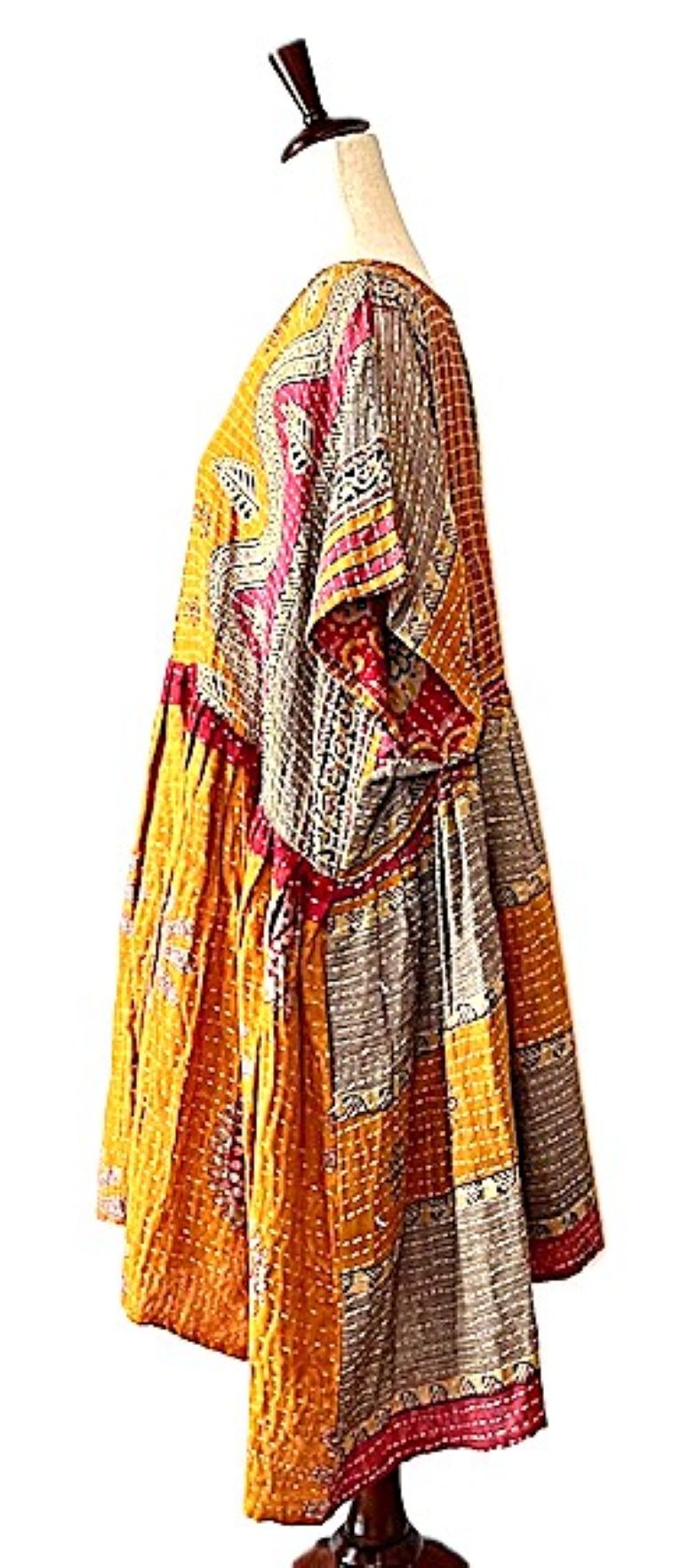 Kantha Bae Cotton Daydreamer Mini Dress (Gold)