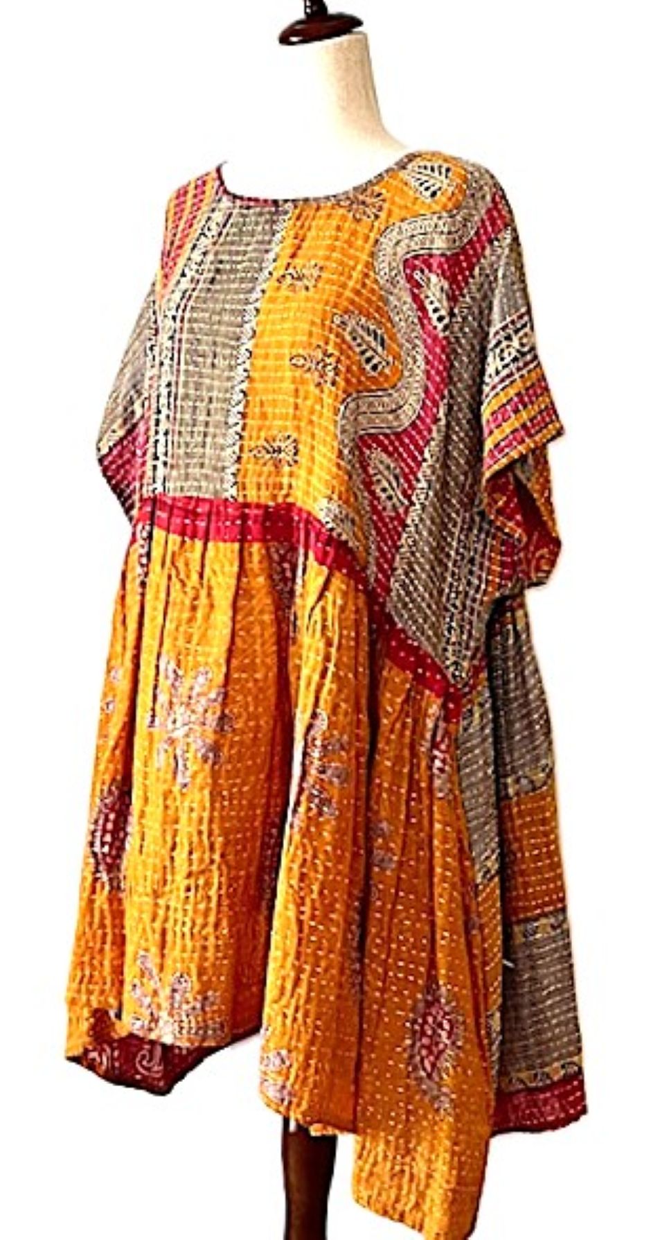 Kantha Bae Cotton Daydreamer Mini Dress (Gold)