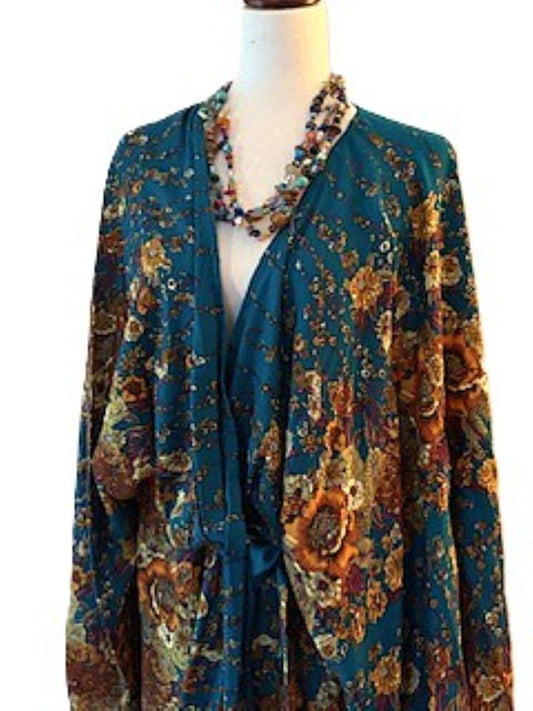 Kimonos, Long Silk Duster Dress or Jacket With Mixed Prints (2 Colors)