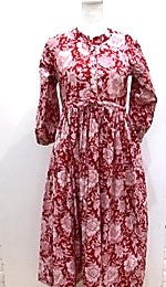 Floral Block Print Cotton Dress Looks Crisp in Shades of Red/White