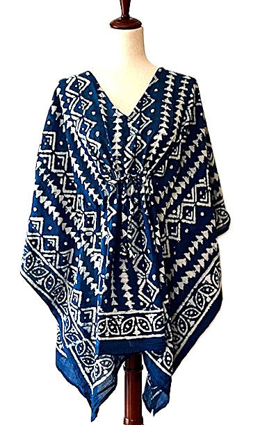 Short Handmade Caftan. Lounging, Beach or Pool Perfect. (Indigo)