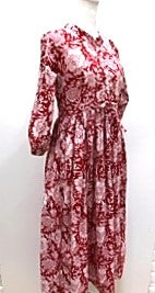 Floral Block Print Cotton Dress Looks Crisp in Shades of Red and White