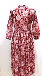 Floral Block Print Cotton Dress Looks Crisp in Shades of Red and White