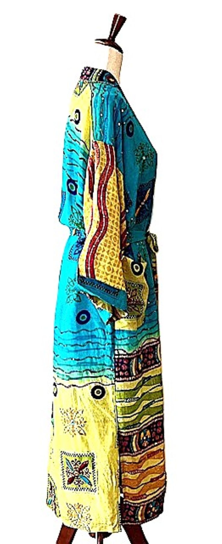 Signature Collection, Long Silk Kimono Duster.  Dramatic Print.