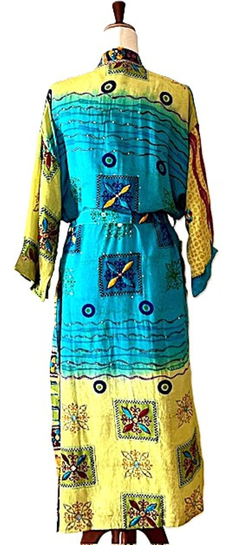 Signature Collection, Long Silk Kimono Duster.  Dramatic Print.