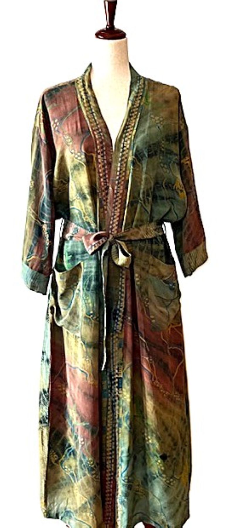 Signature Collection, Abstract Ombre Treatment Long Silk Kimono Duster.
