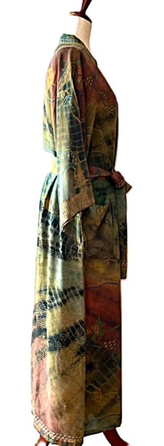 Signature Collection, Abstract Ombre Treatment Long Silk Kimono Duster.