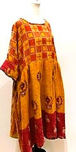 Artisan Kantha Quilt Float Dress. Comfortable and Very Chic (Mustard/Red)