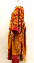 Artisan Kantha Quilt Float Dress. Comfortable and Very Chic (Mustard/Red)