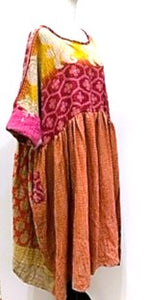 Artisan Kantha Quilt Float Dress. Comfortable and Very Chic (Pink)