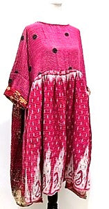 Artisan Kantha Quilt Float Dress. Comfortable and Very Chic (Pink/Black)