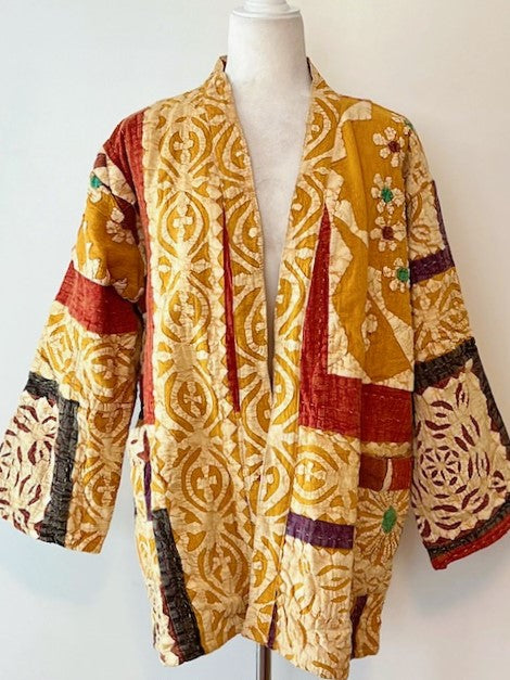 Artisan Cutwork Cotton Kantha Long Sleeve Jacket (Gold)