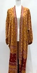 Luxurious Mini Print Silk Kimono Duster Copper/Wine