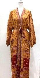 Luxurious Mini Print Silk Kimono Duster Copper/Wine